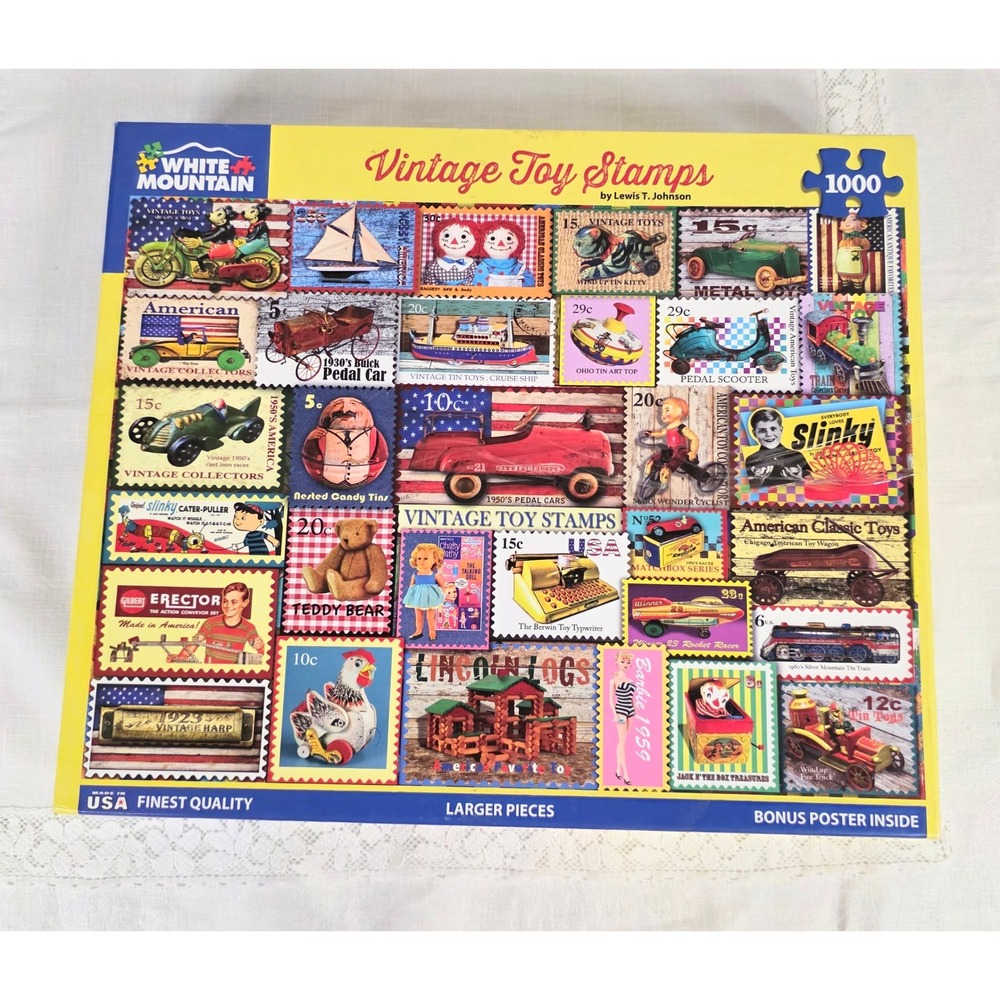 White Mountain Vintage Toy Stamps 1000 Piece Jigsaw Puzzle Lewis T Johnson